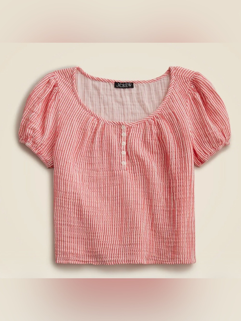 NWT J. Crew Puff Sleeved Henley in Striped Gauze